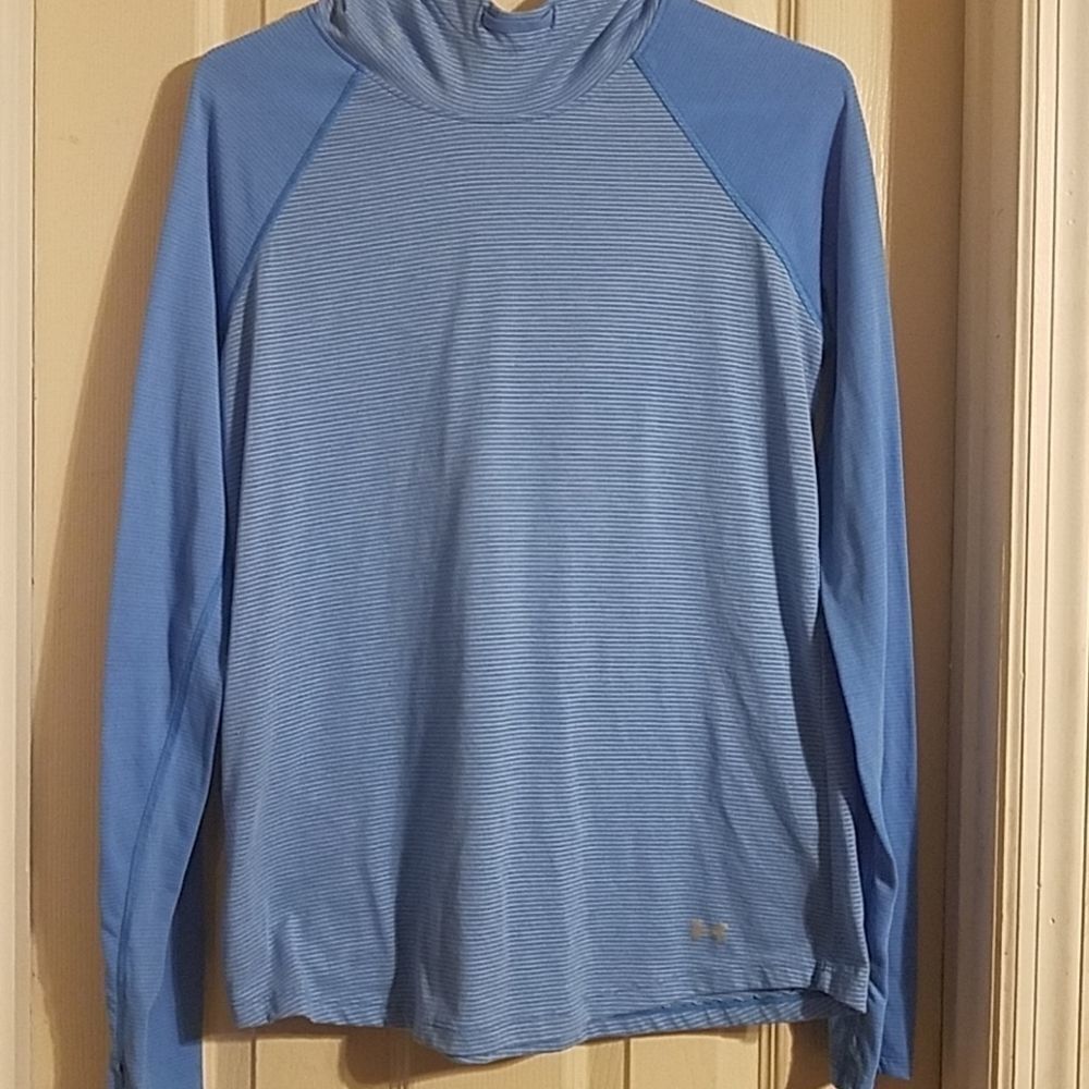 Under Armour Women's Blue Fitted Pinstripe Running Hoodie‎ Sweater Size Medium